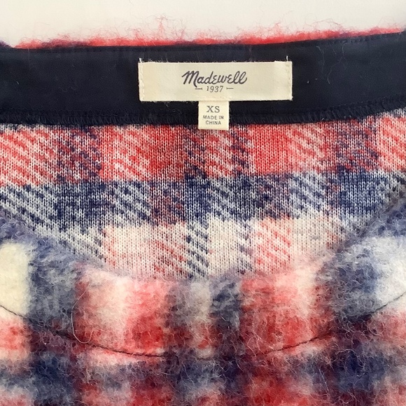 Madewell Nicolette Brushed Plaid Popover Top XS Wool Blend Pockets - Picture 6 of 13